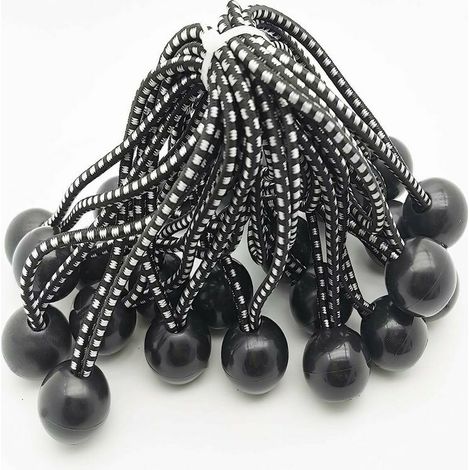 25 Tenditore Elastico in Gomma Professionale con Sfera (Nero 140 mm) per Tende, Teli, Poster. Tenditore per telone, cinghia elastica, supporto per telone, gomma per telone, tenditore in gomma. (1/4)