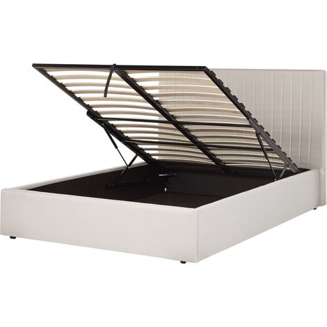 Cama con almacenaje de tela beige 140 x 200 cm cabecero capitoné Vion