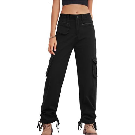 Pantalon Cargo Femme - Ceinture Latérale Ajustable - Plusieurs Poches - Couleur Unie - Taille XXL (1/5)