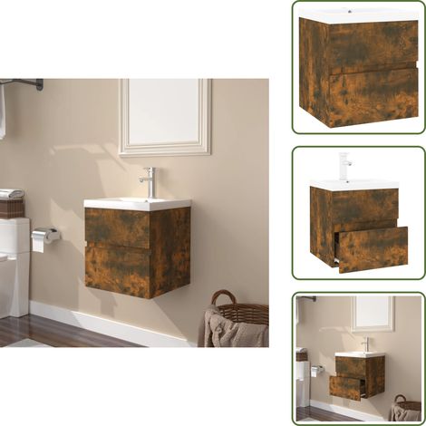 Armadio da bagno - vidaXL Mobile Bagno con Lavabo Integrato Rovere Fumo Legno Multistrato - Armadio con lavabo
