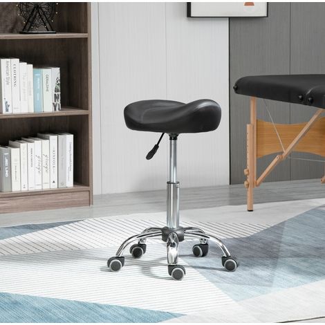 MEUBLIV Sgabello da lavoro con ruote regolabile in altezza nero 48 x 48 x 54-69 cm (1/5)