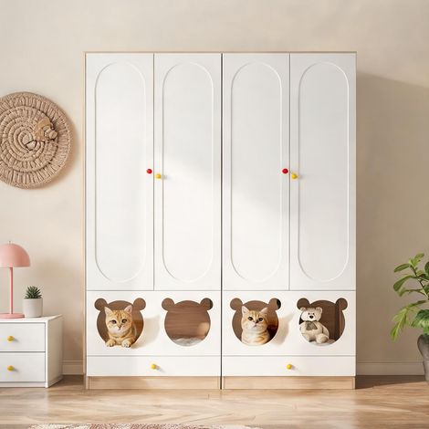 Armoire-penderie coloris natural blanc en MDF 80 x 50 x 200 cm (1/5)