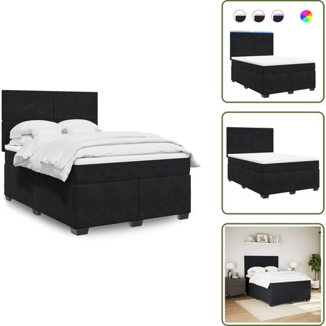 Sommier à lattes de lit avec matelas Noir 140x190 cm Velours - Lit Double - Lit Design - Lit Moderne - Lit Avec Rangement - Tête De Lit Ajustable (1/5)