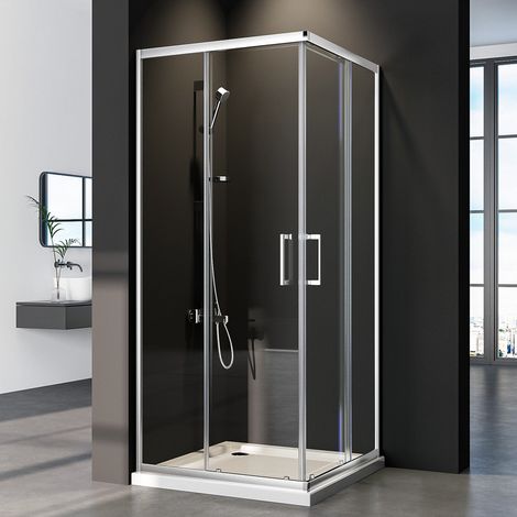 Duschkabine 80x100 cm Eckeinstieg mit Schiebetüren, 6mm ESG Glas Duschabtrennung Duschwand Doppel Schiebetür, Höhe 185cm