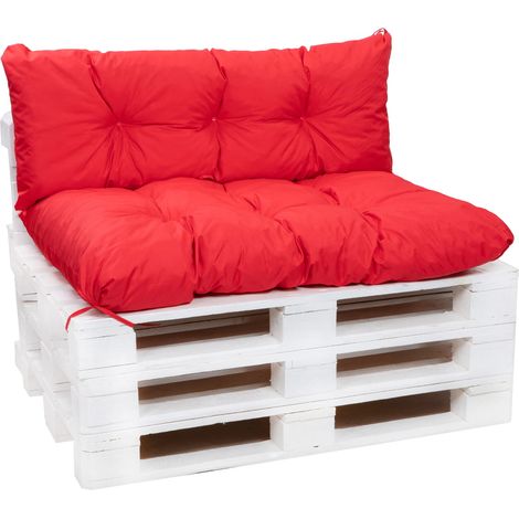 Set Coussins pour palettes, Assise 120 x 60 et Dossier 120 x 50cm, coussin palette extérieur Rouge, SETGARDEN