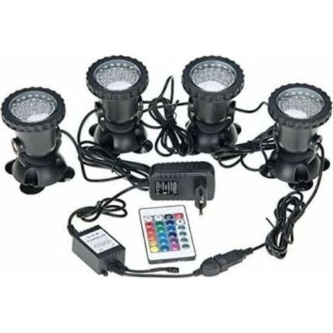 Spots sous marins étanches multicolores RVB pour aquarium avec télécommande pour bassin de jardin, aquarium, piscine, prise britannique (lot de 4 lumières) (1/5)