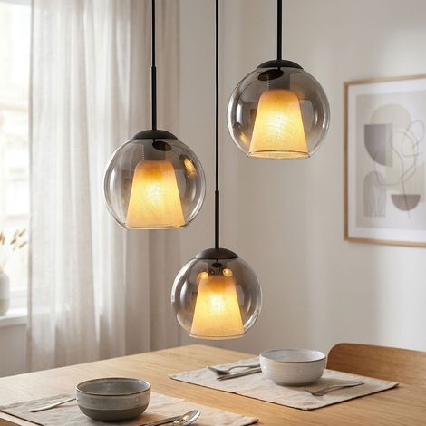 LED Pendelleuchte Glas rauchfarben Hängelampe Esszimmerlampe 3-flammig H 120 cm (1/5)