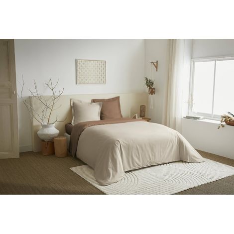 Parure de couette 3 Pièces réversible "Duo Premium" 260 x 240 cm King Size Sable/Taupe - - (1/2)
