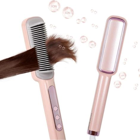 Elektrischer Heizkamm zum Glätten der Haare, mehrstufig temperaturregulierbar, rosa Glättkamm mit Keramik-Technologie – ideal für feines bis dickes Haar (EU-Version)