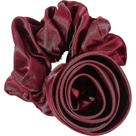 Chouchou élastique à cheveux avec décoration de rose, grand élastique en caoutchouc rose, chouchou pour cheveux de femme, support pour queue de cheval-Red (1/5)