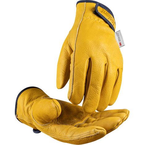 Gants de travail d'hiver en cuir, doublure chaude pour le travail par temps froid, 100% cuir de vache pleine fleur avec résistance à l'abrasion et à la perforation, taille XL (1/5)
