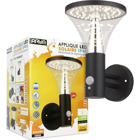 1 applique solaire, 600 lumens, détecteur de présence, 3 modes, ip44, aluminium, éclairage extérieur terrasse