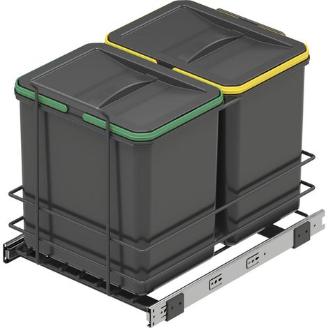 Emuca Recycling-Behälter für die Küche, 2x16 L, Bodenbefestigung und Handauszug, Kunststoff anthrazitgrau (1/5)