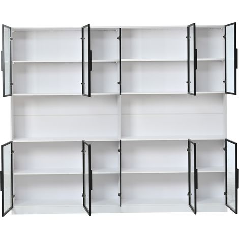 Vitrina alta 240 x 34 x 200 cm de MDF y vidrio blanco con 12 puertas e iluminación LED (1/5)