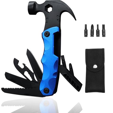 Cadeau pratique et sympa pour papa, homme, mari, grand-père : outil multifonction de camping de poche avec marteau, petit outil multifonction de survie tout-en-un