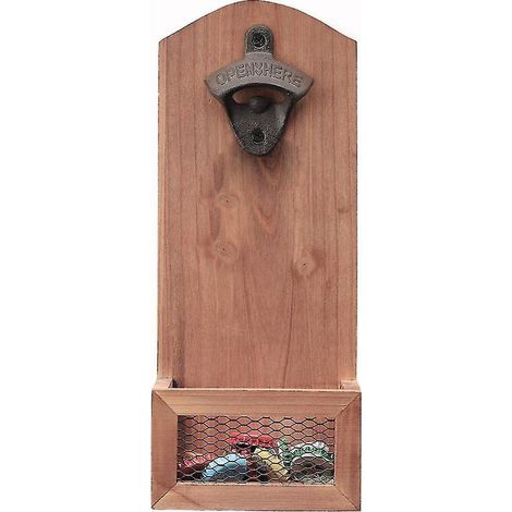 Avec récupérateur de capsules, support mural vintage en bois pour hommes et amateurs de bière. (1/5)