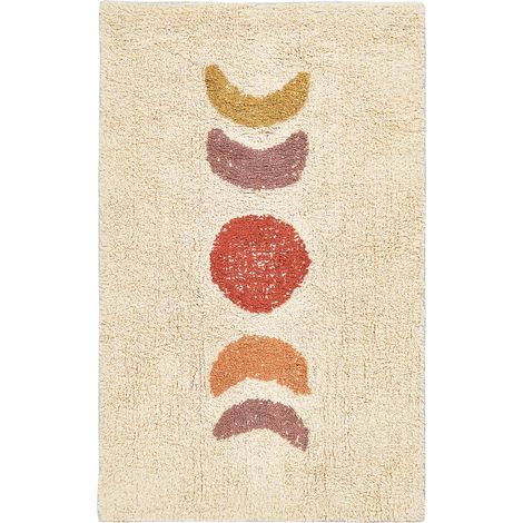 Alfombrilla de baño moderna de algodón forma rectangular 50 x 80 cm patrón decorativo accesorios de baño beige Esme (1/5)