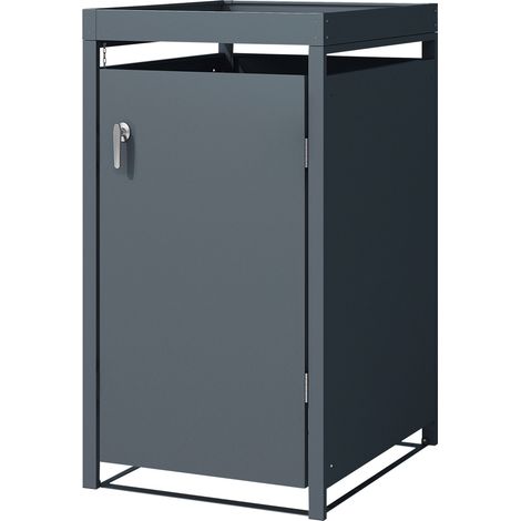 ML-Design Copribidone per Spazzatura Singolo 240 L per 1 Contenitore Pattumiera 68x80x124 cm Antracite Acciaio Resistente alle Intemperie con Fioriera Copri Bidone Rifiuti Pattume Spazzatura Esterno