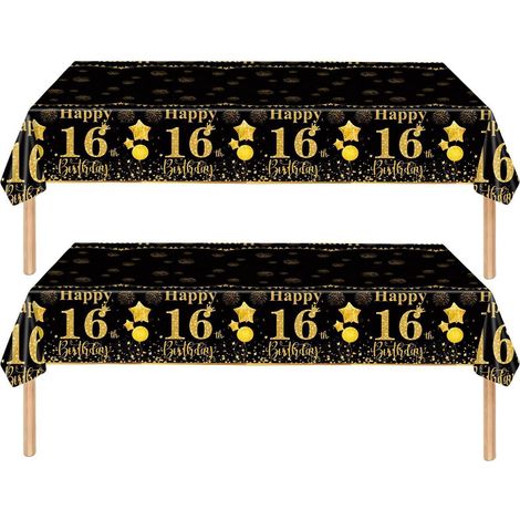 Tischdecke 16. Geburtstag Schwarz Gold 2 Stück Einweg-Tischdecke 137x274cm