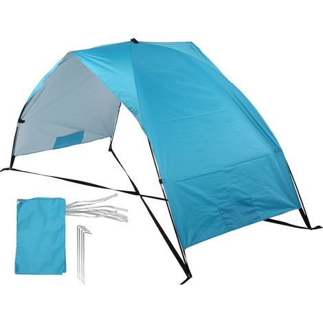 Abri de plage portable double pliable en polyester argenté, idéal pour les vacances à la plage. (1/5)
