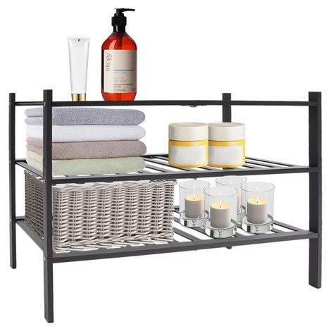 Étagère à chaussures en bambou à 3 niveaux, étagère de rangement autonome, meuble à chaussures, étagère de cuisine, étagère de salon, 68,6 x 28 x 50 cm (noir) (1/5)