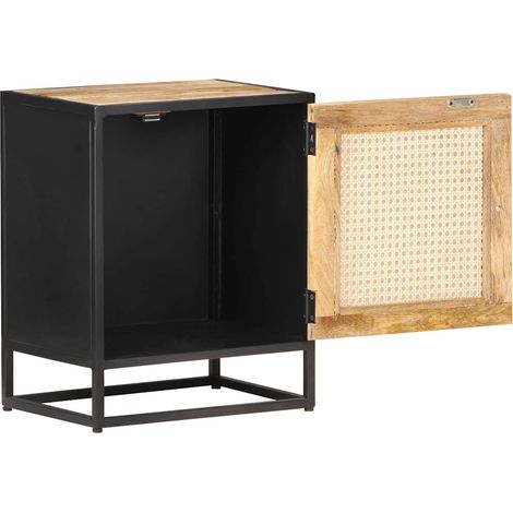 Maison Exclusive - Comodino 40x30x50 cm Legno di Mango Grezzo e Canna Naturale (1/5)