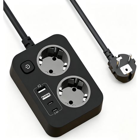 Multiprise 6 en 1 avec USB, 2 Prises, 2 USB-C et 2 USB-A, Câble 1,8 m, Interrupteur, Fixation Murale (1/5)