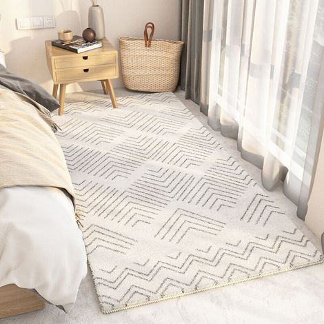 Tapis chevet marocain,Shaggy à Poils Ras Carpette Non Excrétion Fluffy Tapis Moderne Tapis,Durable Antidérapant Tapis de Porte pour Salon Chambre Chambre D'enfant Entrée Déco-B,50160cm (1/3)