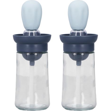 2 bouteilles à huile avec pinceau en silicone pour cuisson, barbecue et pâtisserie - Bleu (1/5)
