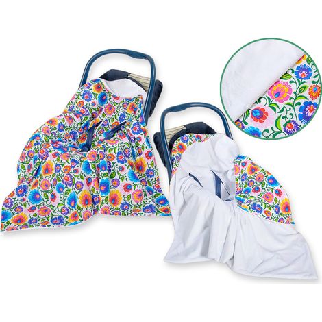 Fular portabebés grande para silla de paseo, reversible - Blanco Folk (1/2)