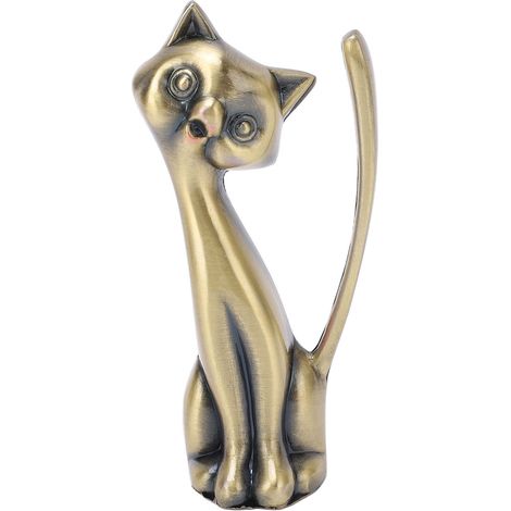 Bague support chat statuette en alliage de zinc robuste durable style rétro brillant organiseur de bagues pour bijoux (1/5)
