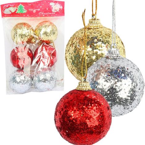 Juego de 6 bolas de Navidad coloridas con purpurina de 5 cm: una alternativa a los adornos navideños de cristal. (1/5)