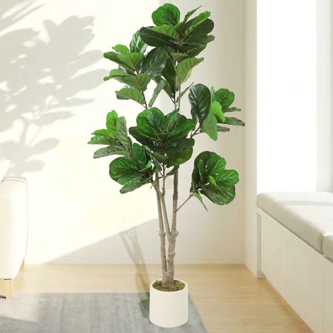 HOMCOM 180cm Artificial Fiddle Leaf Fig Tree, Realistic Fake Plant, Green (1/5)
