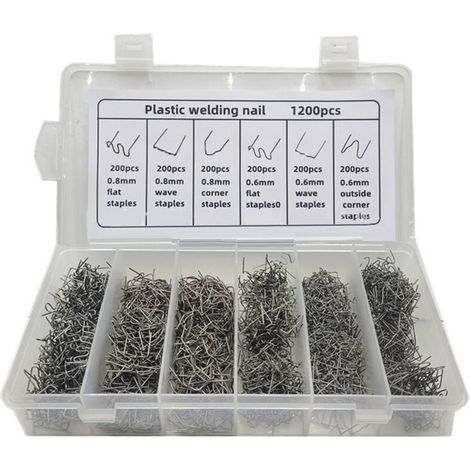 Clous de soudure pour pare-chocs de voiture – 1200 pièces en acier à ressort – Réparation plastique durable – Compatibles avec machines à souder