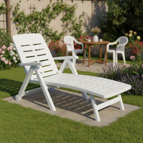 Dmora Klappbare Gartenliege mit Rädern, Sonnendeck, Made in Italy, 72x189x96, weiße Farbe (1/3)