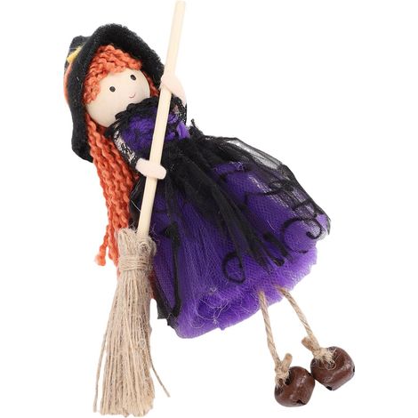 Hanging Witch Doll Ornament with Bells, Gauze Skirt for Door or Window, Tree Decoration (1/5)