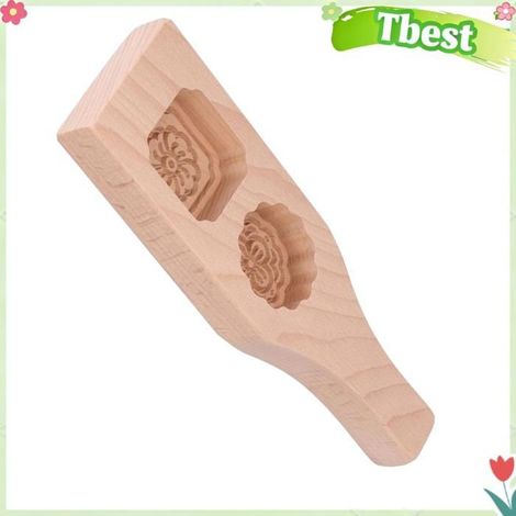 Moule à gâteau de lune - TBEST - Modèle 38948 - 2 trous - Bois traditionnel - Motifs de fleurs (1/5)