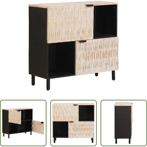 Buffet bois de mangue - Buffet avec stockage Finition Lavage Blanc 80 x 33 x 75 cm (1/5)