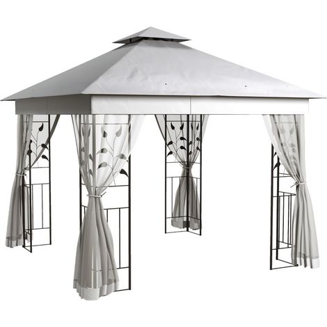 Padiglione da giardino 3×3 m grigio chiaro, struttura in acciaio e doppio tetto ventilato per l’ombra e la protezione esterna.