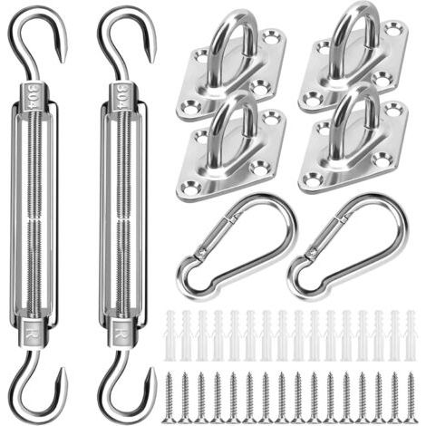 Kit de Matériel pour Voiles d'Ombrage,Kit de Fixation pour Voile d'Ombrage 304 Inoxydable,Fixations d'Ombrage de Voile pour Triangle et Carré,Soleil Voile D'Ombrage Accessoires de Fixation (1/5)