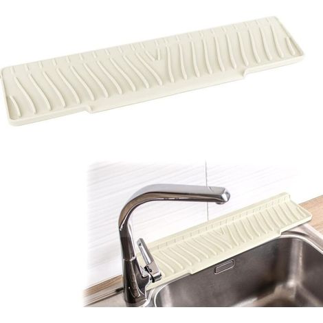 Tapis égouttoir étroit 45×10 cm blanc ivoire, bord pliable, cuisine/sdb. (1/4)