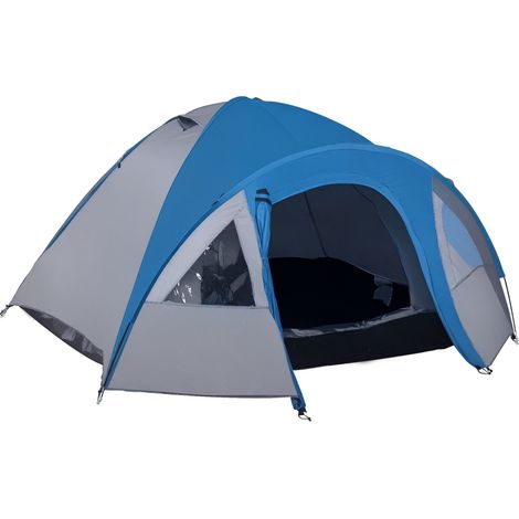 Kampeertent voor 4 personen, het hele jaar door te gebruiken, 3,00 x 2,50 x 1,30 m, blauw+grijs