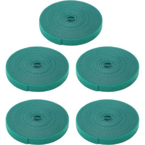 5 Rouleaux de Sangle Nylon Réutilisable pour Jardin, Attache Plante Adhésive et Découpable, Sangle à Crochet et Boucle pour Support et Redressage des Arbres, Vert Foncé (1/5)