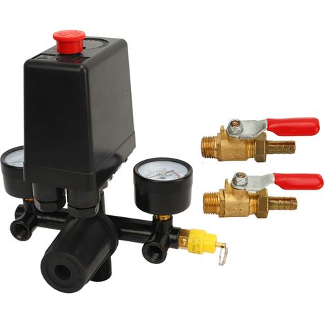 Manomètre compresseur d'air avec valve de régulation précise, interrupteur de pression facile à ajuster, robinet à bille intégré. (1/5)