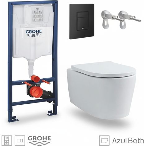 Bastidor empotrado GROHE Pack con cisterna y pulsador Even negro mat, con inodoro suspendido Rimless LIA blanco de AzulBath