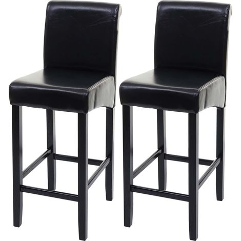 2er-Set Barhocker HHG-717, Barstuhl Tresenhocker schwarz, dunkle Beine, Leder