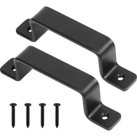 Tiradores de puerta de hierro fundido de estilo vintage, resistentes, juego de 2, negros, ideales para uso en exteriores, garajes, armarios e interiores (100 x 160 mm). (1/4)