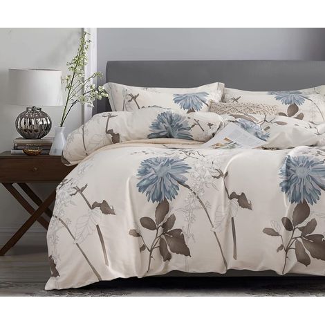 Housse de Couette King Size en Coton 600 Fils au Pouce carré, Motif Floral botanique, Housse de Couette réversible (1/5)