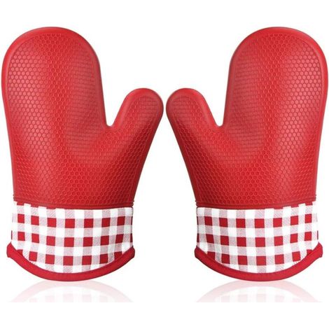 Gant de Cuisine SiliCône Anti Chaleur, Gant Four Manique Four Oven Mitts Oven Gloves Gant Manique Gants Isolants Cuisine épais Mitaine Four pour Barbecue Cuisson Gants Professionnel 1 Paire (Rouge)-Fe