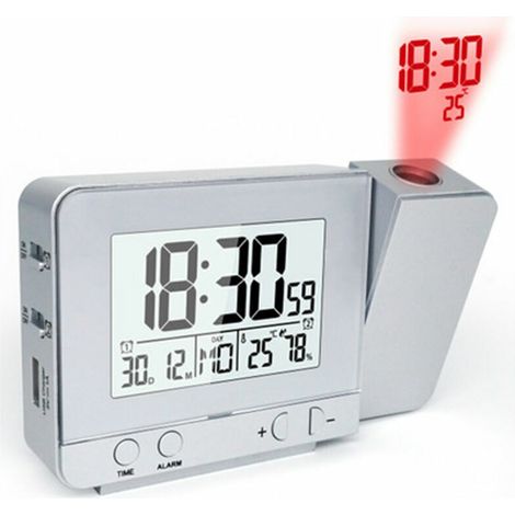 - Horloge de projection en argent neutre réveil noir avec projection de température de temps réveil à écran LED (1/5)